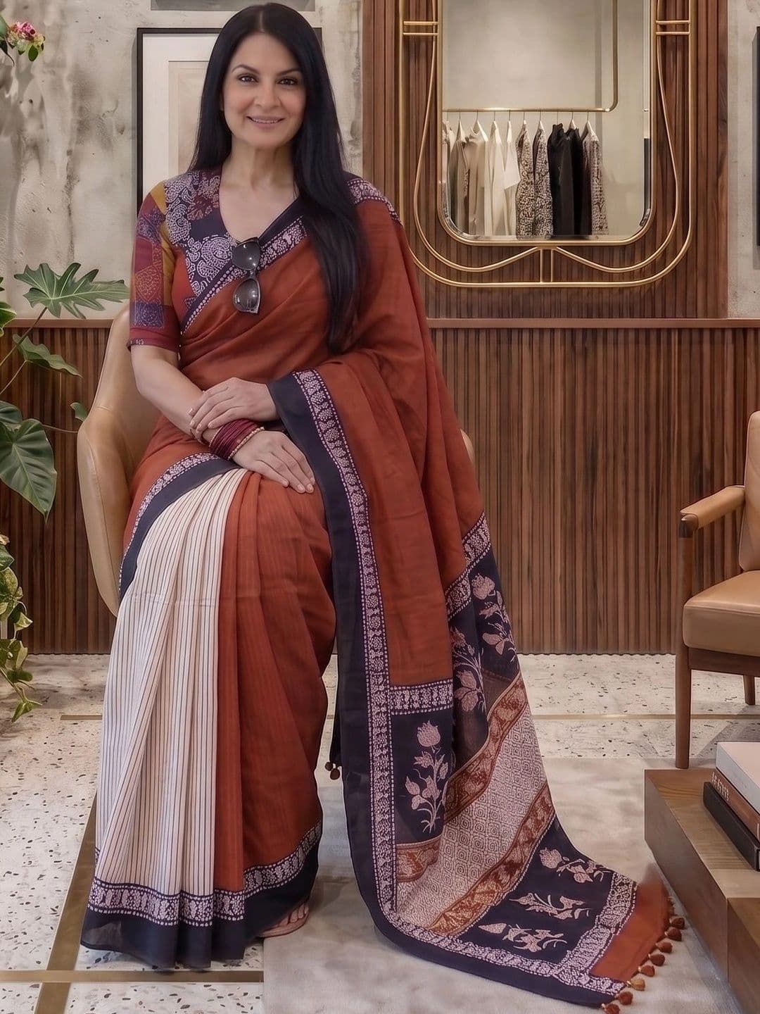 Zankhi Hosiery Floral Zari Linen Blend Saree thumbnail 7