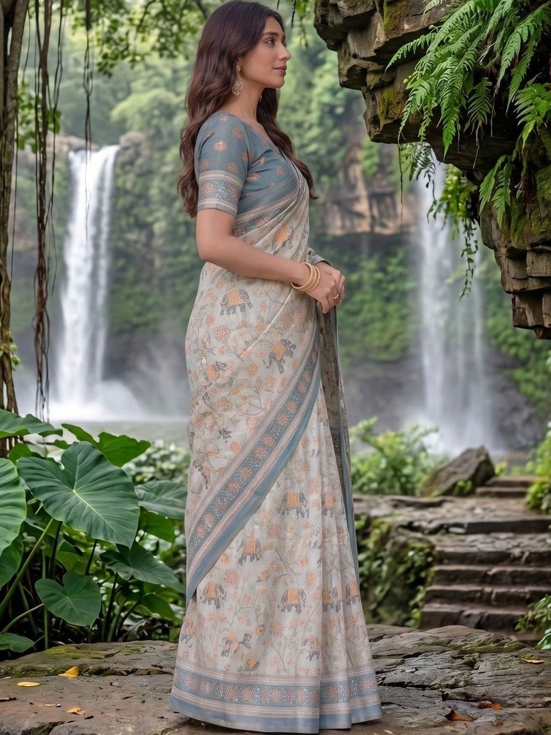 AmiFashion Woven Design Zari Linen Blend Saree thumbnail 4