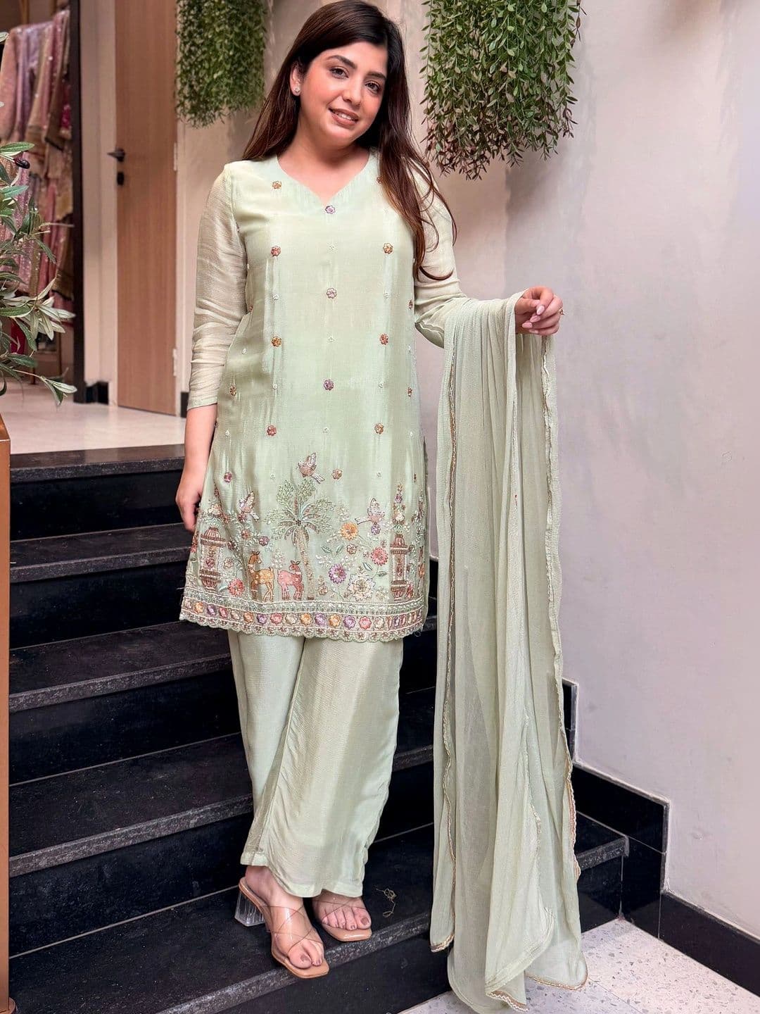 PRASAANCREATION Women Ethnic Embroidered Regular Thread Work Kurta  Patiala With Dupatta thumbnail 5