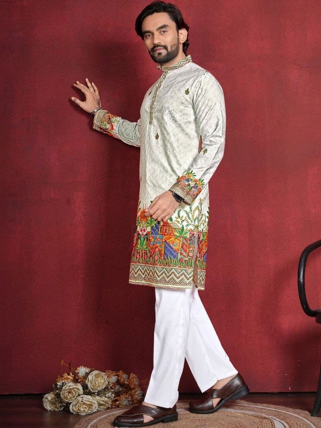 CHARLOTTE GRACIOUS Men Embellished Thread Work Kurta thumbnail 6