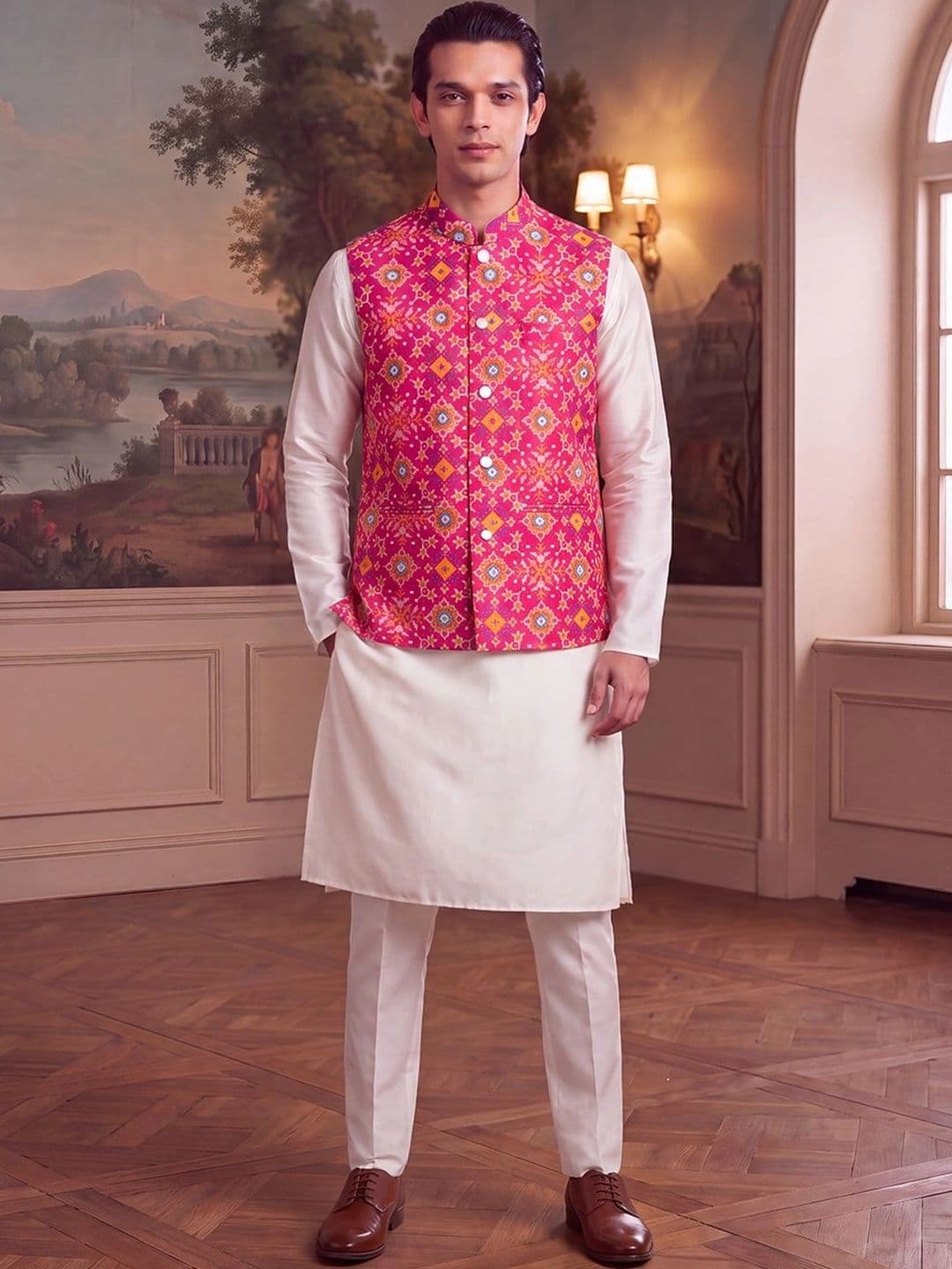 Ethnic Bay Patola Printed Nehru Jackets - view 1