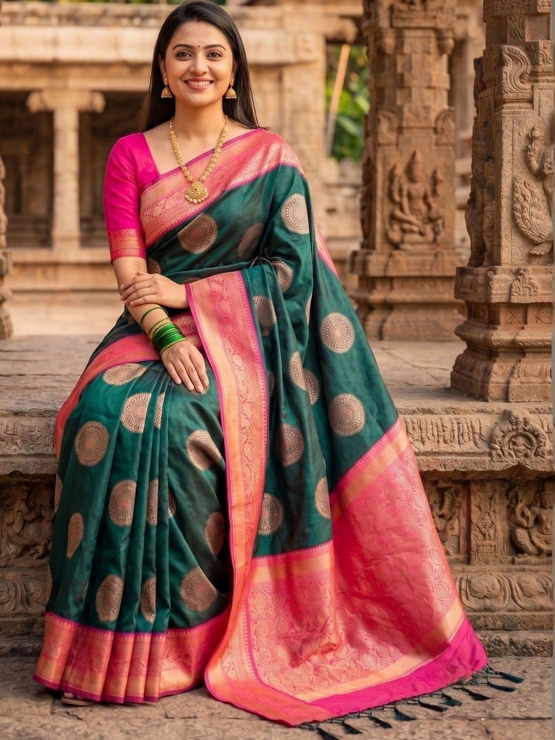Zimzims Woven Design Zari Art Silk Banarasi Saree thumbnail 3