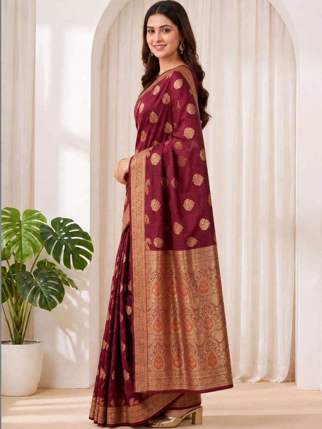KRISHNA KURTIES Woven Design Zari Art Silk Banarasi Saree thumbnail 5