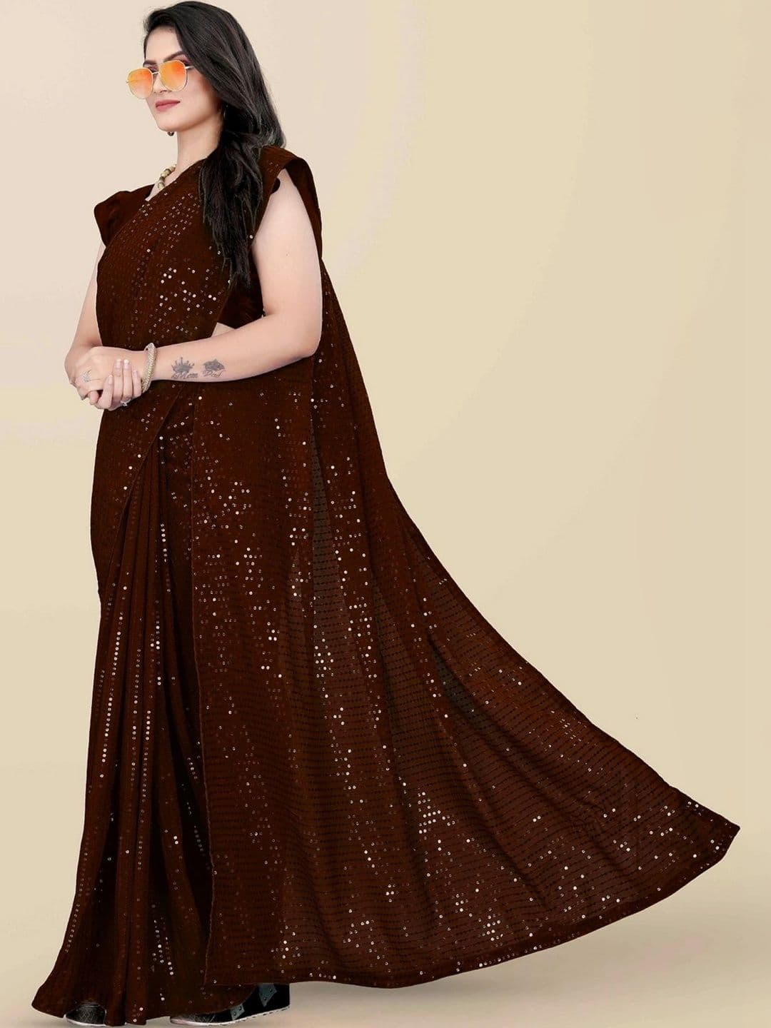 Mitera Embellished Sequinned Poly Georgette Designer Saree thumbnail 5