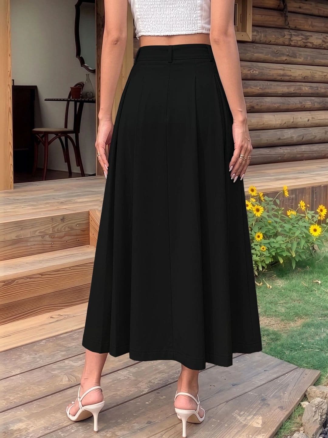 MULVARI Women Cotton Blend Midi Flared Skirt thumbnail 5