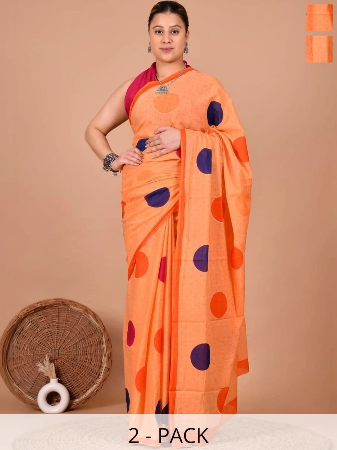 Rashijangidofficial Polka Dot Pure Cotton Bagru Saree - view 1