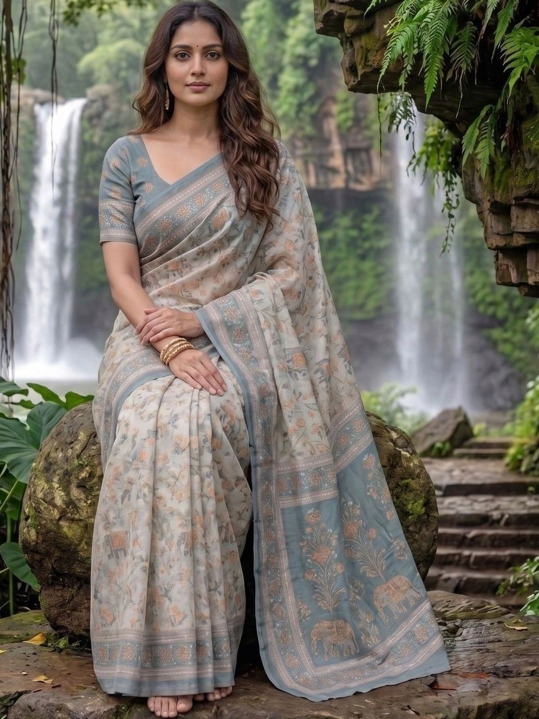 AJ FASHION PLUS Woven Design Zari Linen Blend Saree thumbnail 4