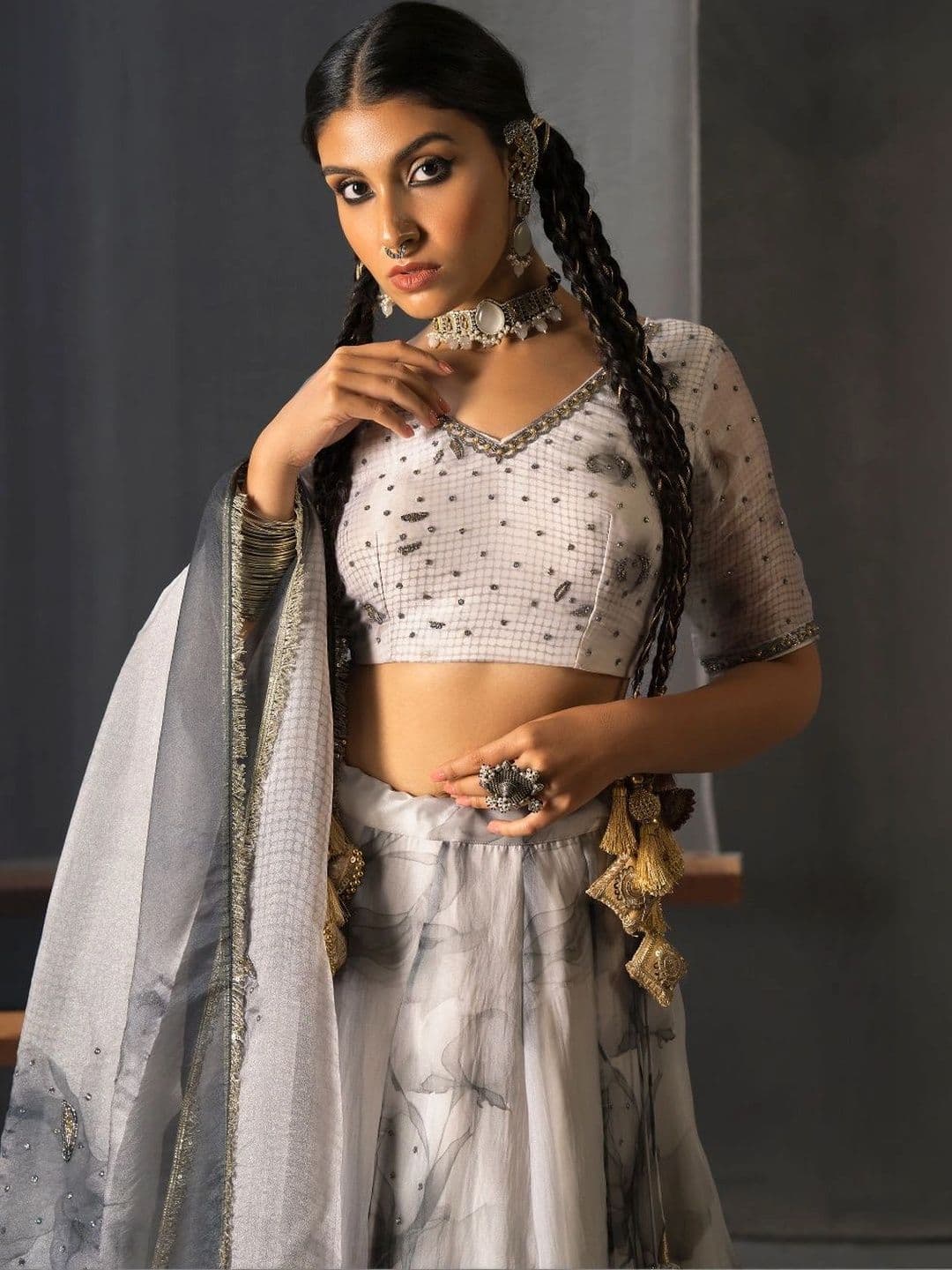 JIVANIS Embellished Thread Work Ready to Wear Lehenga & Blouse With Dupatta thumbnail 2
