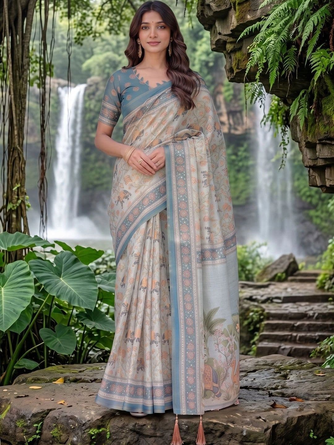 Aaishvyapparels Woven Design Zari Linen Blend Saree - view 1