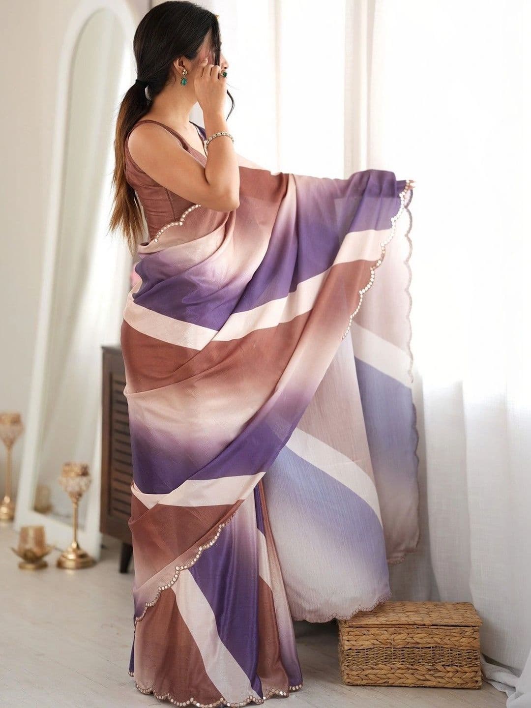 KALINI Ombre Mirror Work Silk Blend Saree thumbnail 4