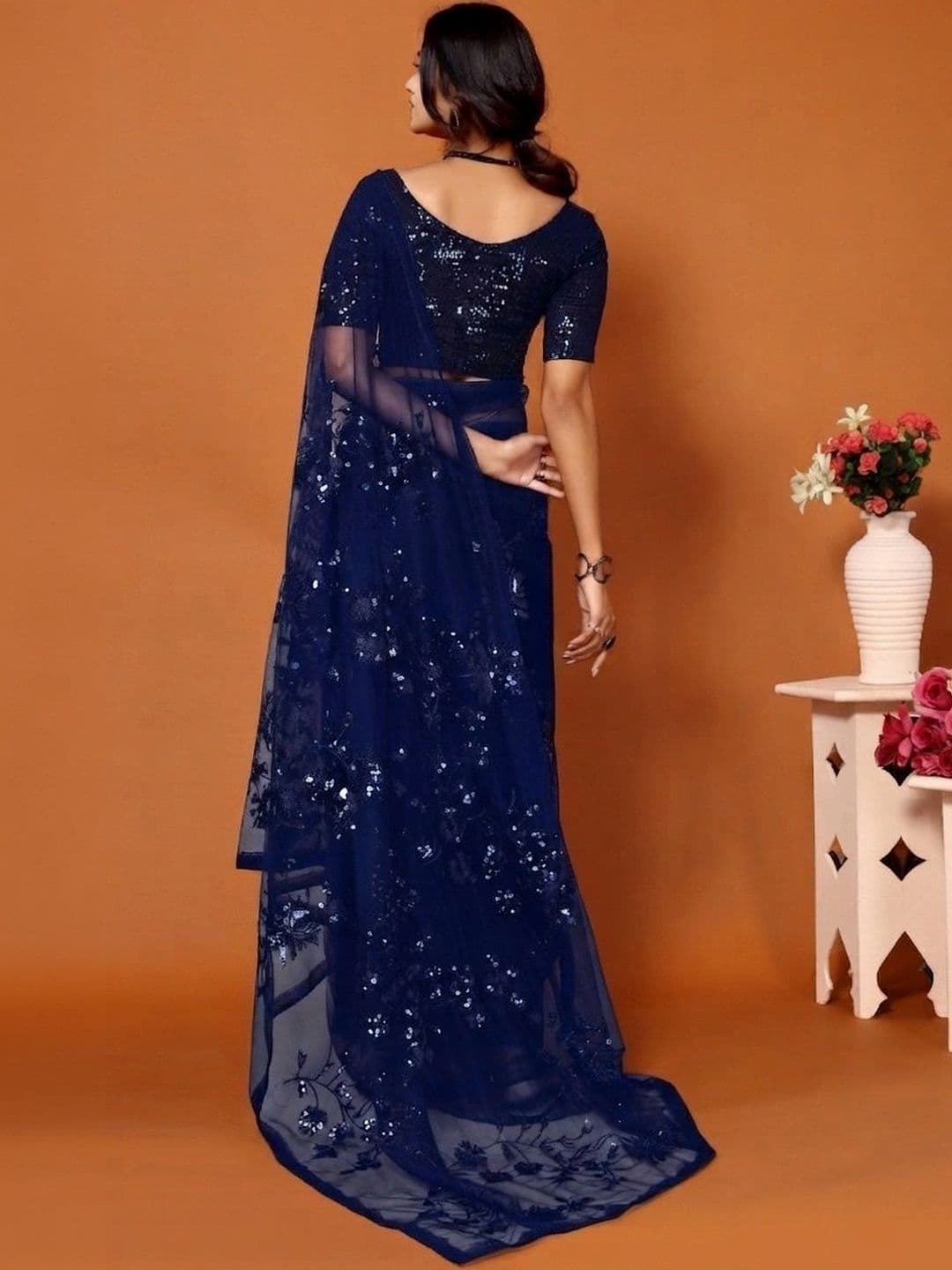 Mitera Embellished Sequinned Poly Georgette Designer Saree thumbnail 2