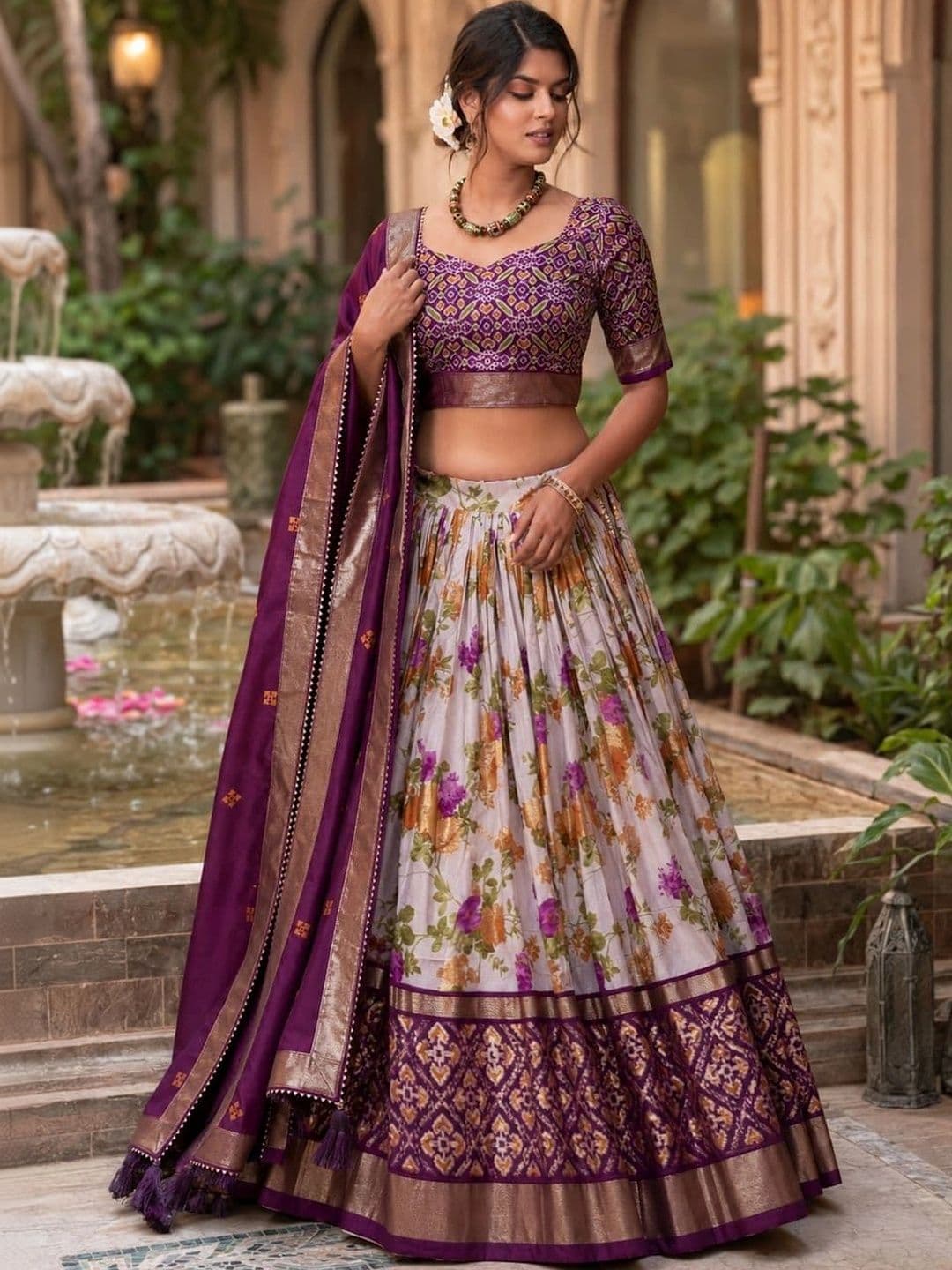 House of Pataudi Semi-Stitched Lehenga & Unstitched Blouse Taping - view 1
