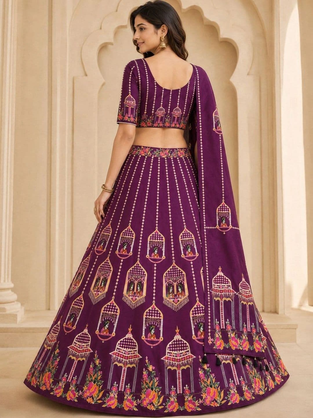 KAHIRAA WHOLETEX Printed Semi-Stitched Lehenga & Unstitched Blouse With Dupatta thumbnail 3