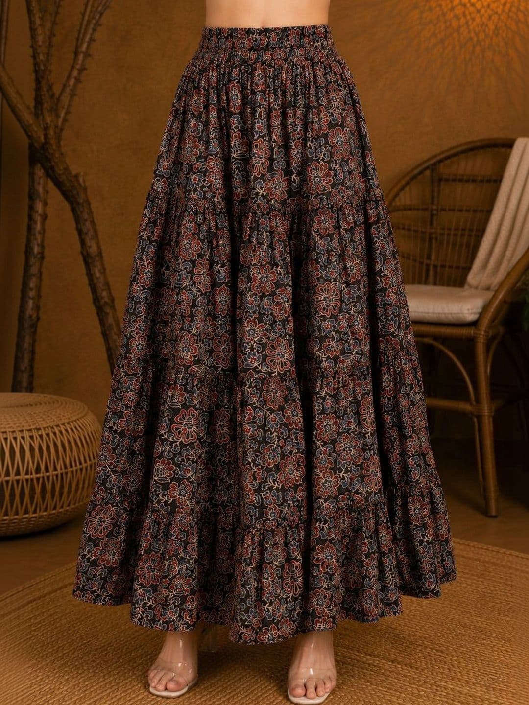 House of Sakhhi Women Pure Cotton Blend Floral Maxi Flared Skirt thumbnail 5