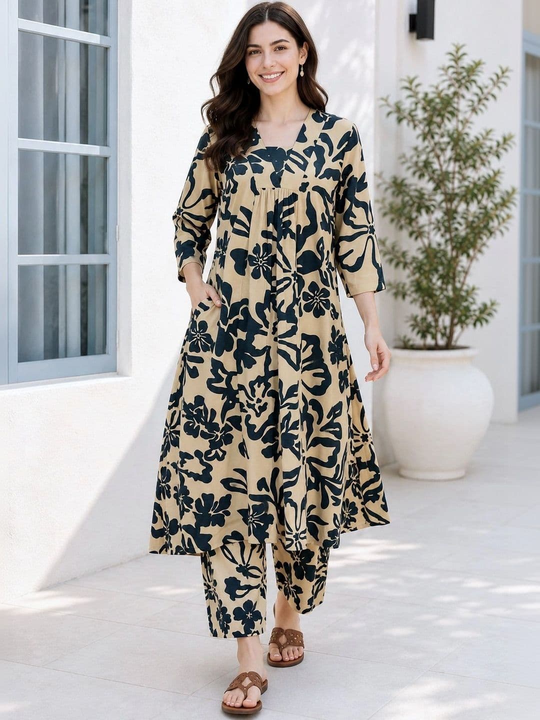 HIVA TRENDZ Women Floral Printed Regular Kurta with Palazzos thumbnail 5