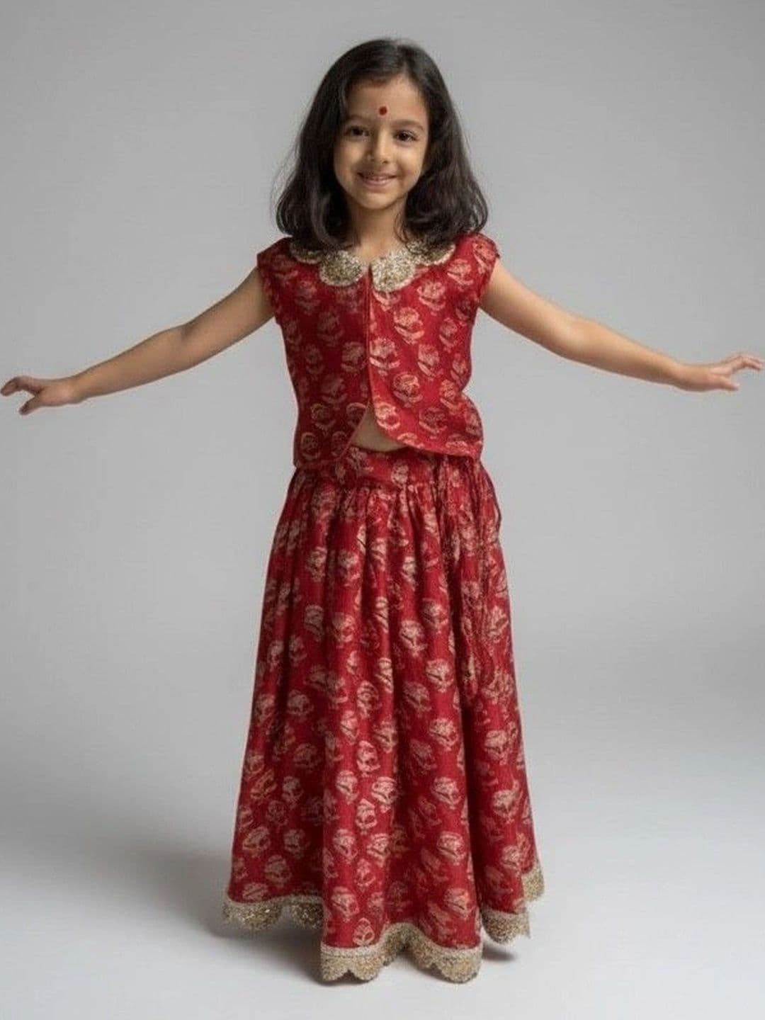 Kakapo Kids Girls Embellished Ready to Wear Lehenga & - view 1