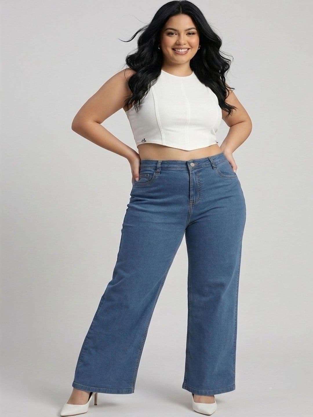 Mast & Harbour Women Wide Leg High-Rise Light Fade Stretchable Jeans thumbnail 5