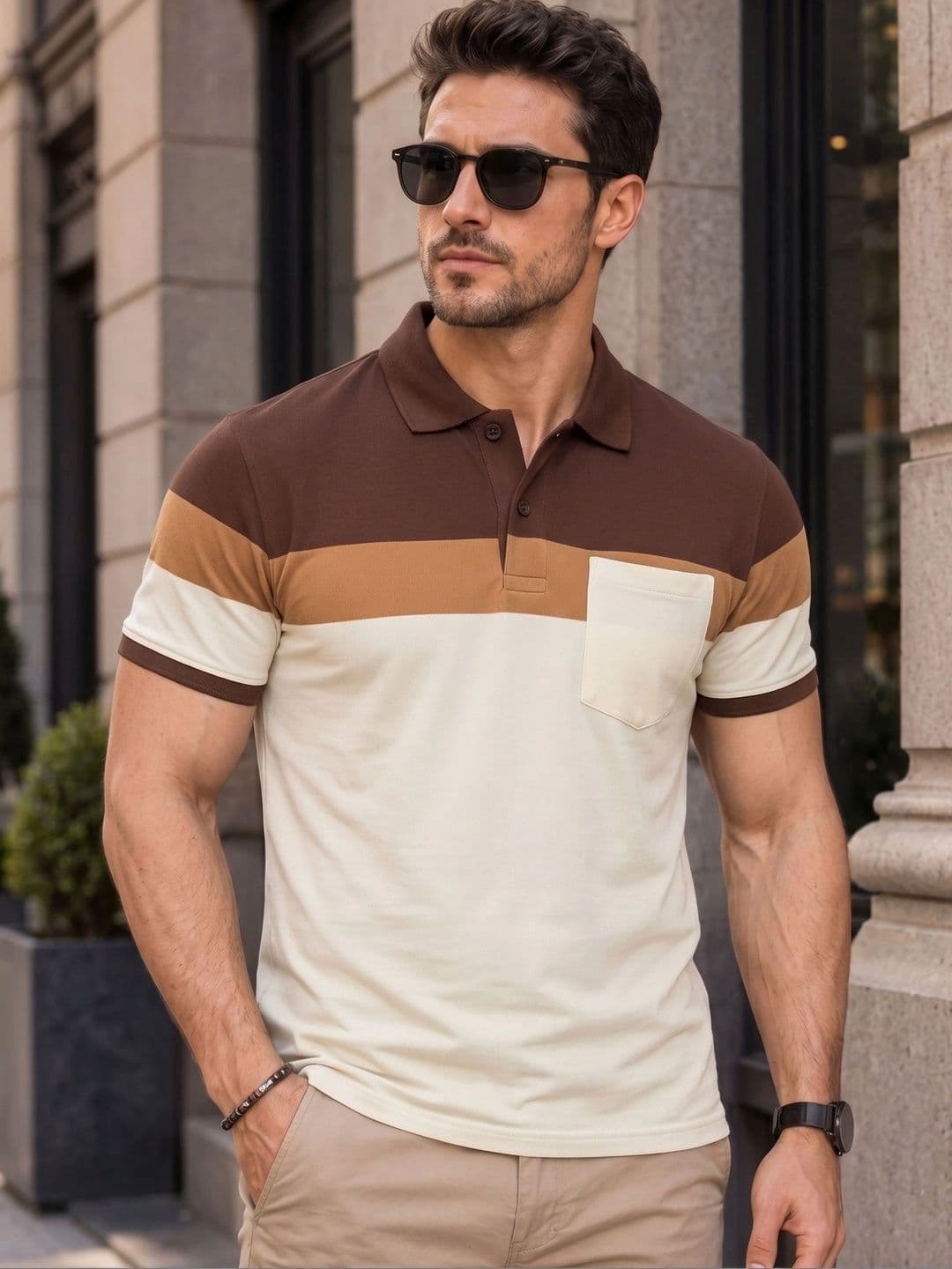 Roadster Men Colourblocked Polo Collar Pockets T-shirt thumbnail 6