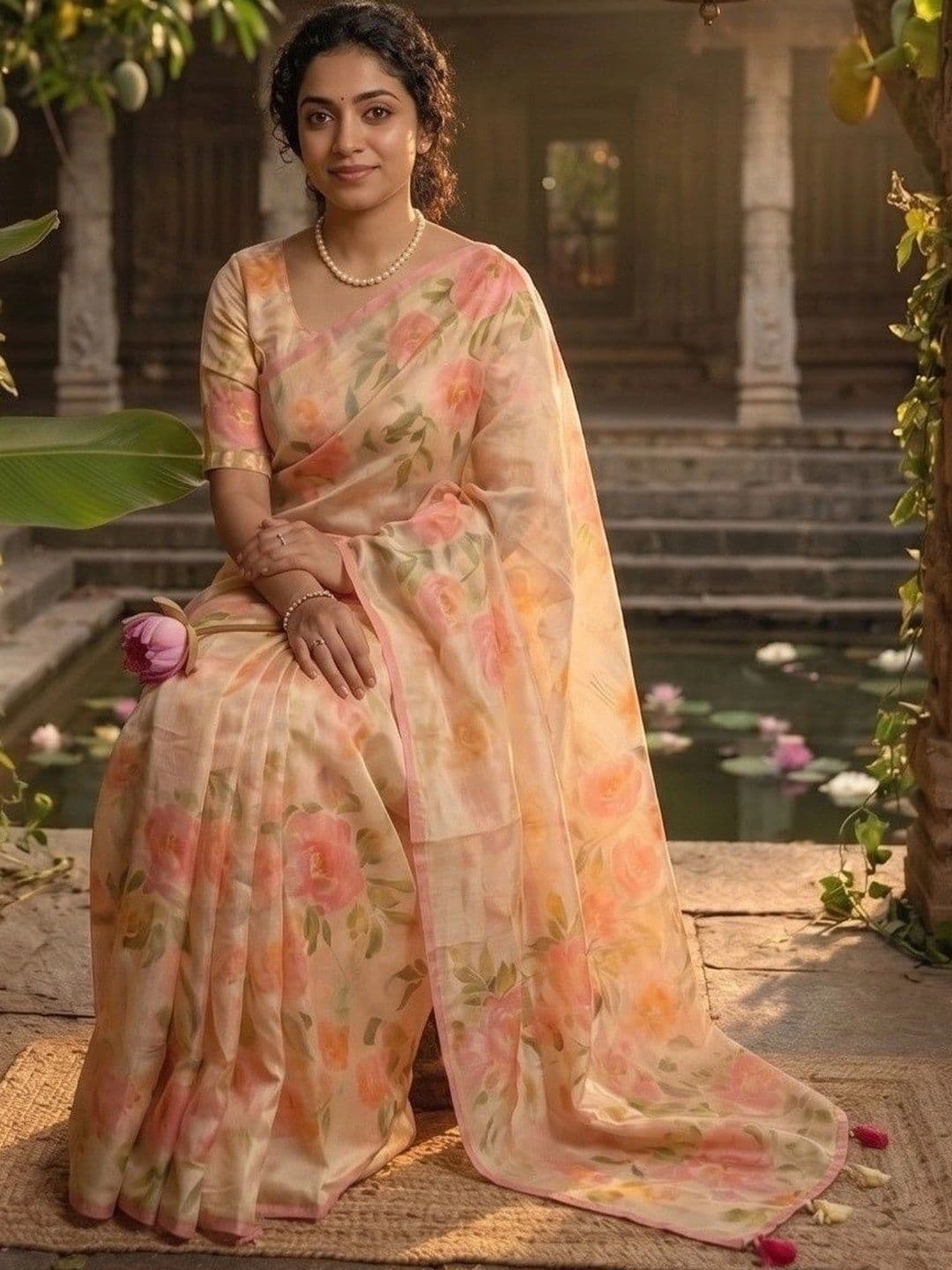 Vmdesigns Floral Zari Linen Blend Saree thumbnail 6