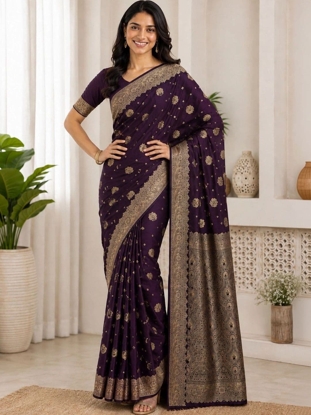 KRISHNA KURTIES Woven Design Zari Art Silk Banarasi Saree thumbnail 3