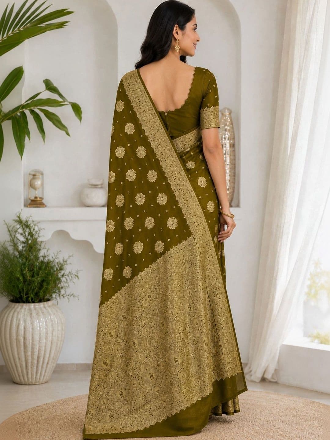 KRISHNA KURTIES Woven Design Zari Art Silk Banarasi Saree thumbnail 3