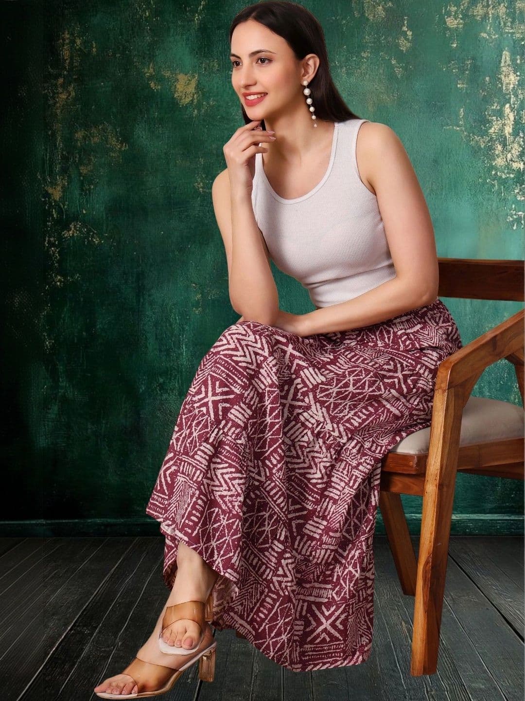 House of Sakhhi Women Pure Cotton Blend Abstract Maxi Tiered Skirt thumbnail 5