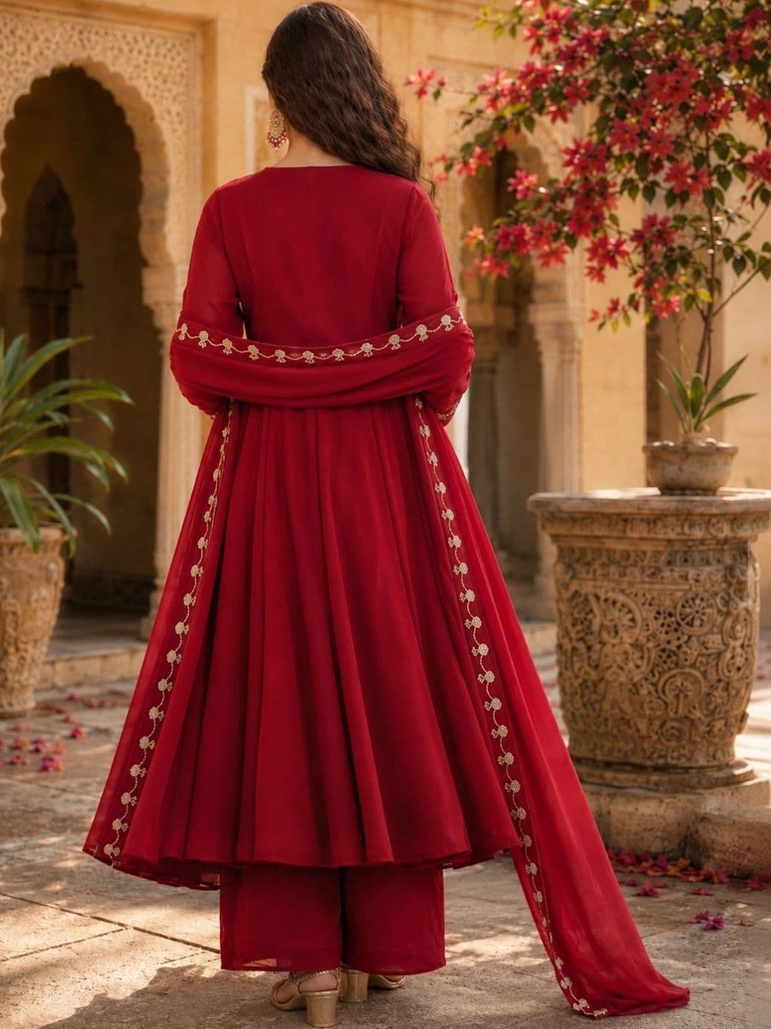 PREMNAD Women Ethnic Motifs Embroidered Empire Kurta with Palazzos & With Dupatta thumbnail 5