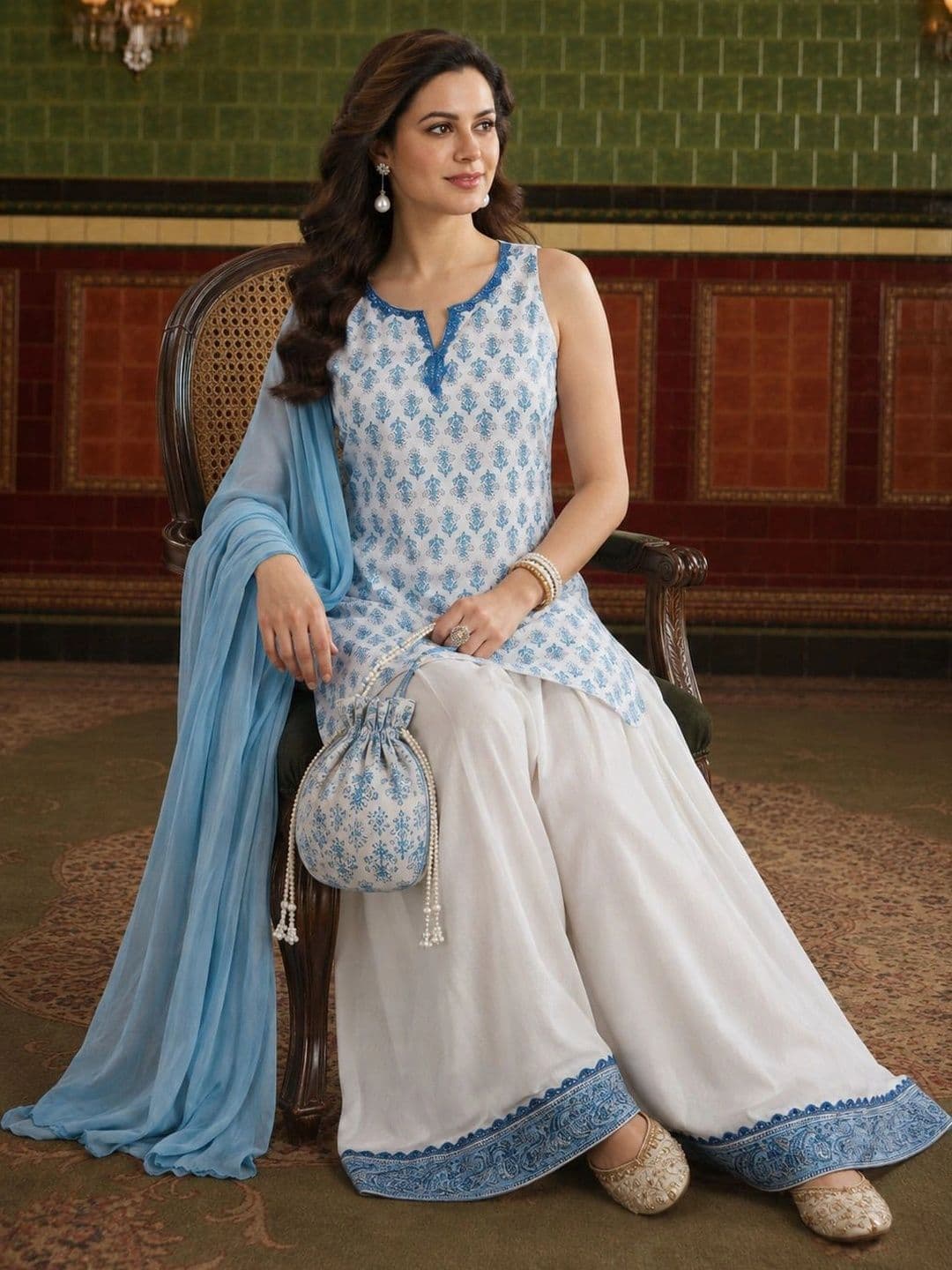 House of Pataudi Women Floral Printed Regular Pure Cotton Kurta with Farshi Salwar & With Dupatta thumbnail 3