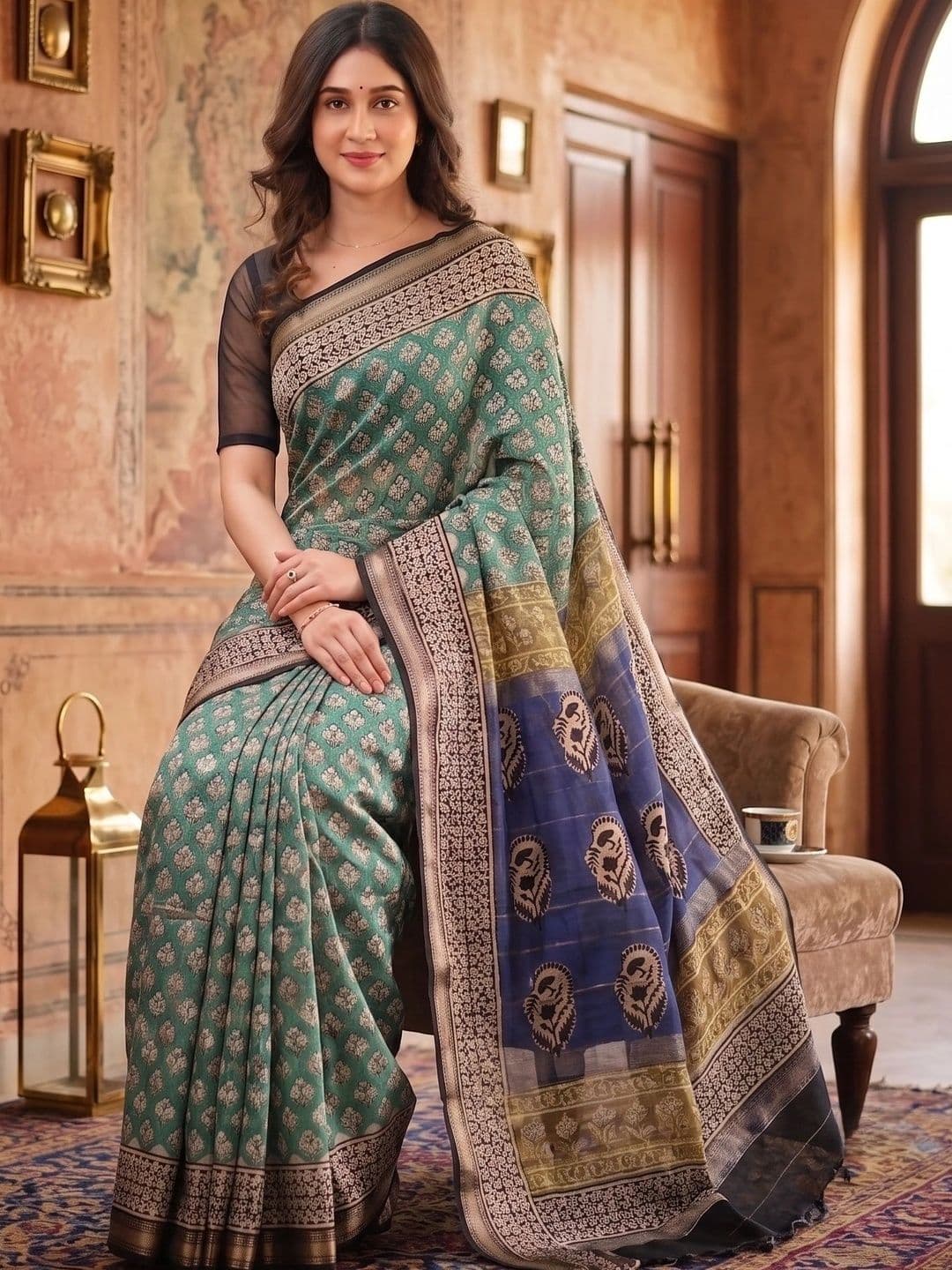 AwadhiCraft Woven Design Zari Linen Blend Saree thumbnail 5