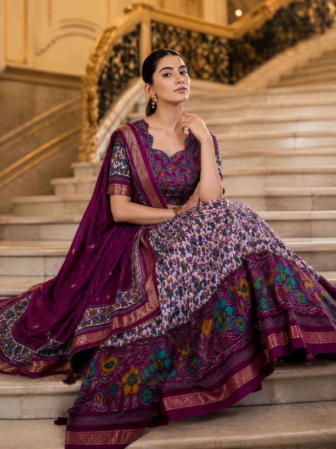 House of Pataudi Printed Semi-Stitched Lehenga & Unstitched Blouse Taping thumbnail 3
