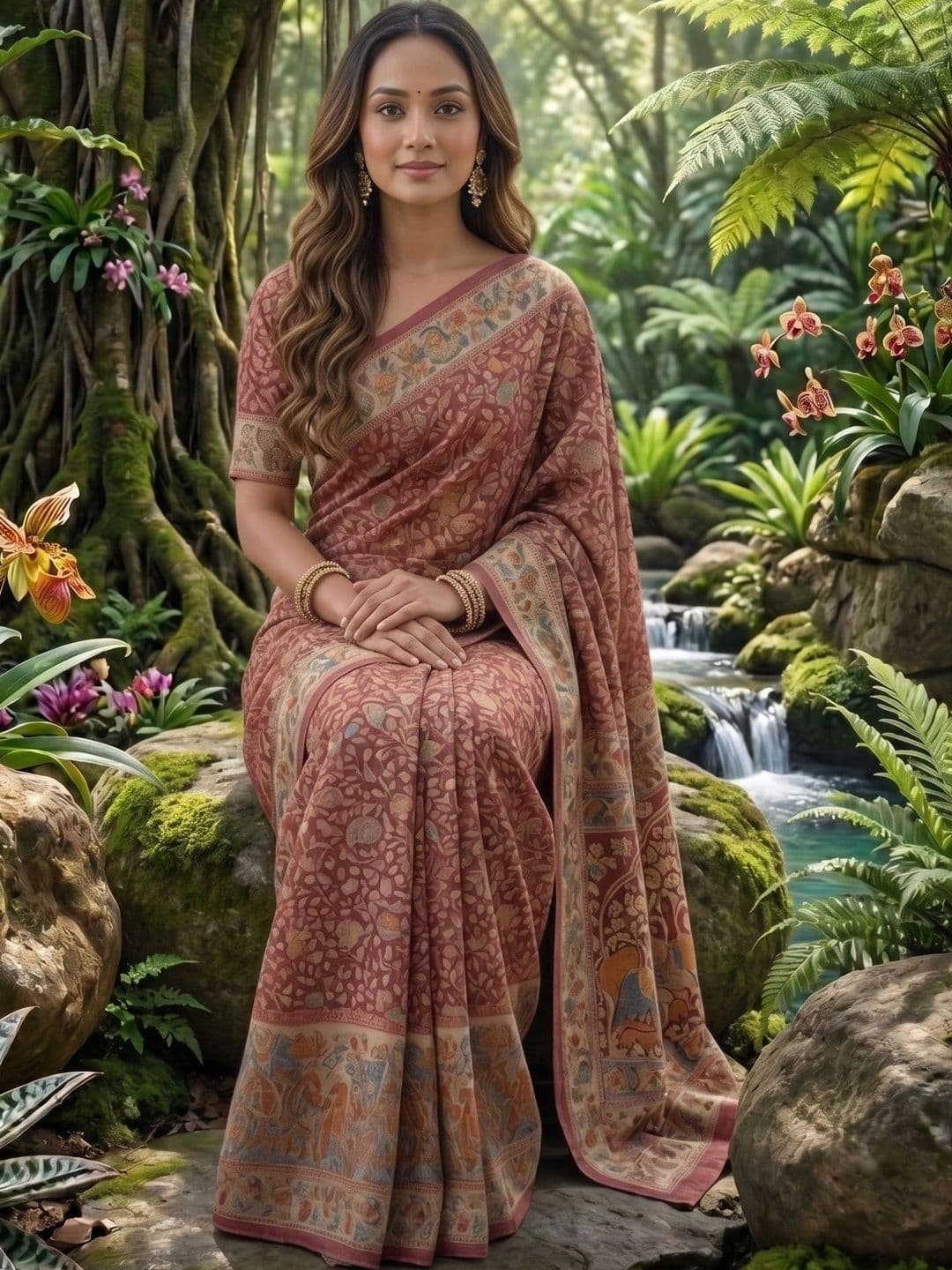 AJ FASHION PLUS Kalamkari Zari Linen Blend Saree - view 1