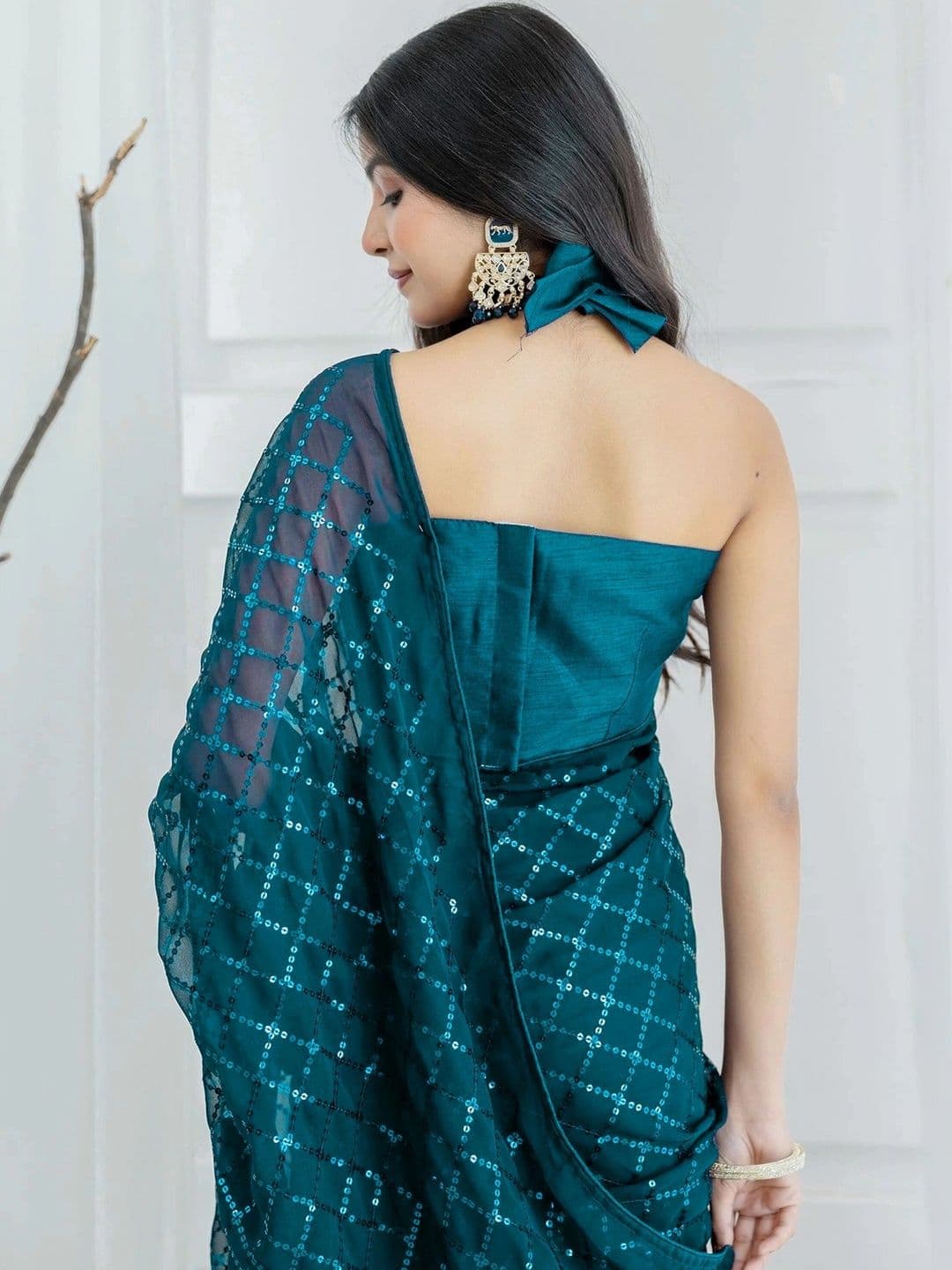 Mitera Embellished Sequinned Poly Georgette Designer Saree thumbnail 3