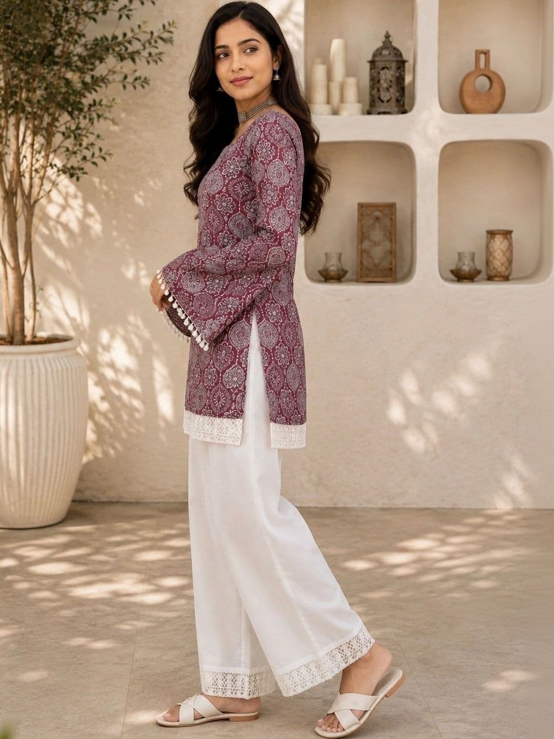 shivay Ethnic Motifs Printed Bell Sleeve Straight Kurti thumbnail 2