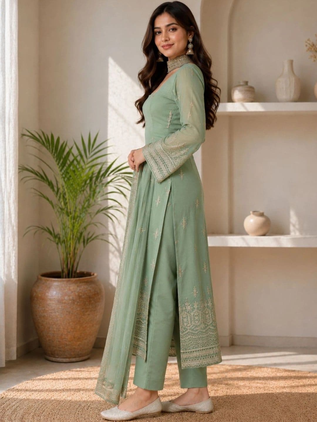Moda Rapido Women Ethnic Motifs Embroidered Regular Thread Work Kurta with Trousers & With Dupatta thumbnail 5