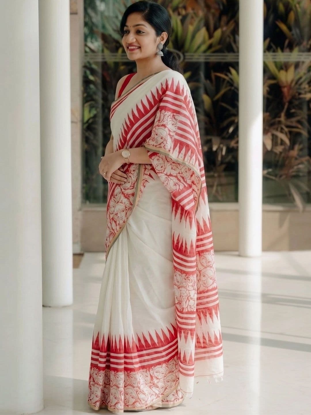 ADR CHIKANKARI Zari Linen Blend Saree thumbnail 2