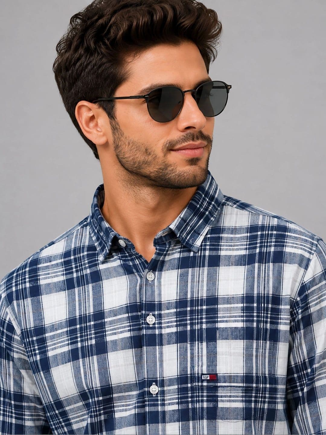 U.S. PITCHERS Men Modern Slim Fit Tartan Checks Checked Casual Shirt thumbnail 2