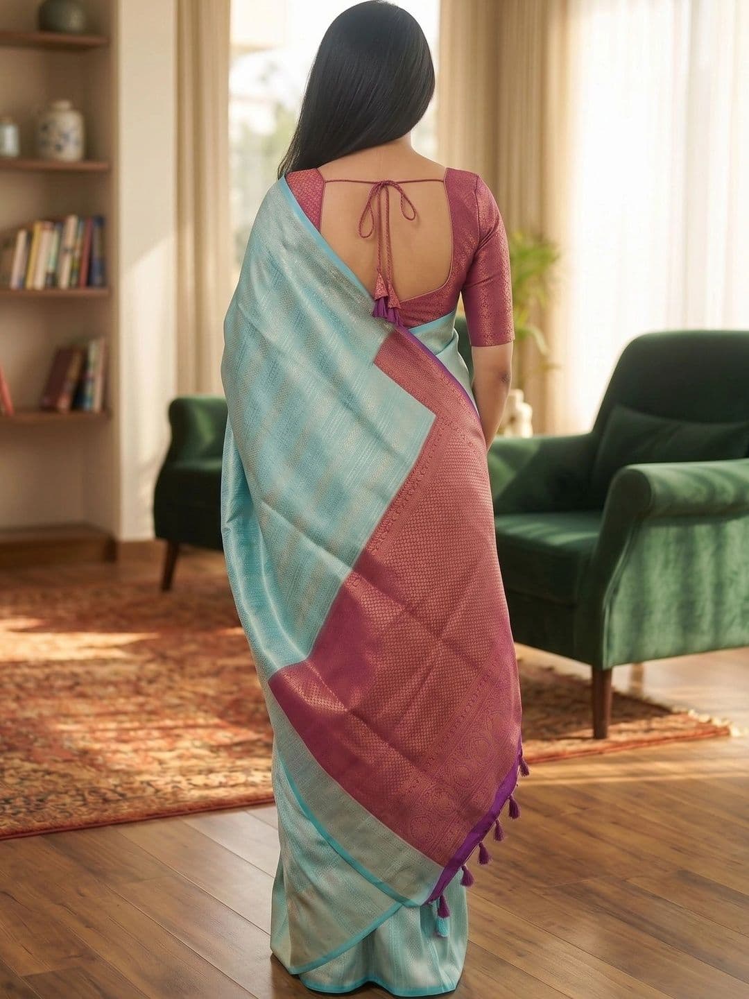 VelvetHue Woven Design Zari Art Silk Banarasi Saree thumbnail 3