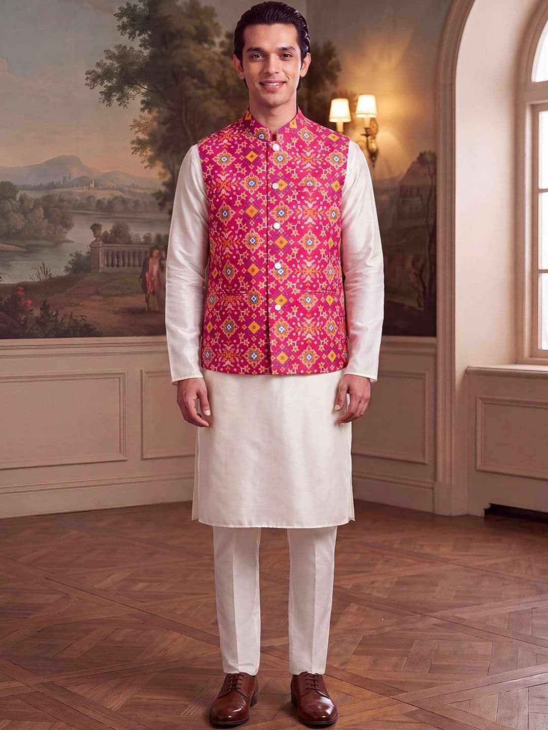 Ethnic Bay Patola Printed Nehru Jackets thumbnail 4