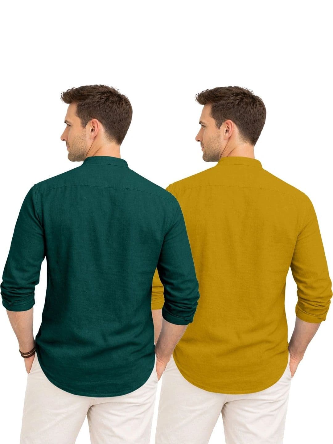 ZBIO Pack Of 2 Men Solid Half Button-Front Kurta thumbnail 6
