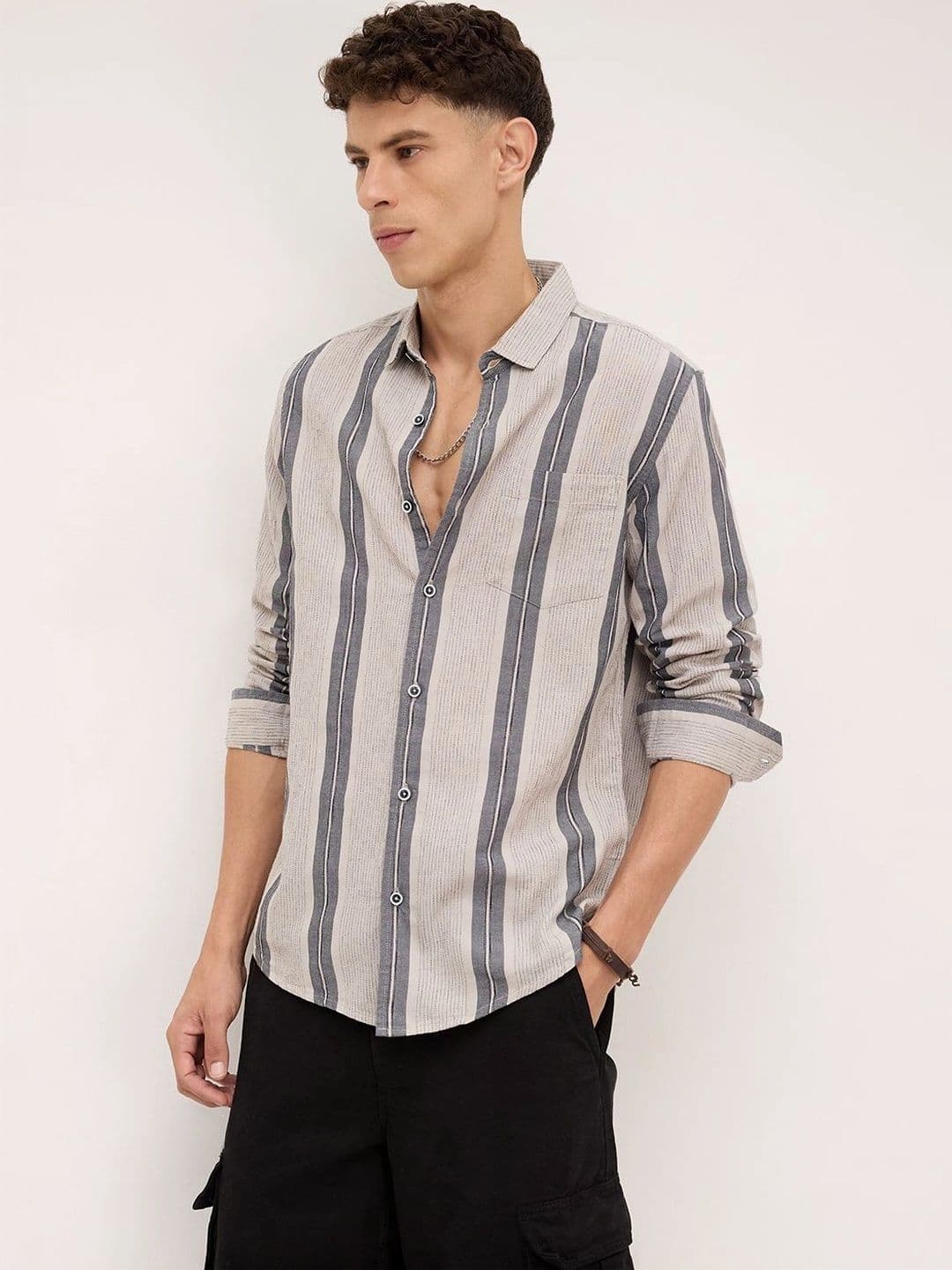VASTRADO Men Classic Slim Fit Striped Casual Shirt thumbnail 4