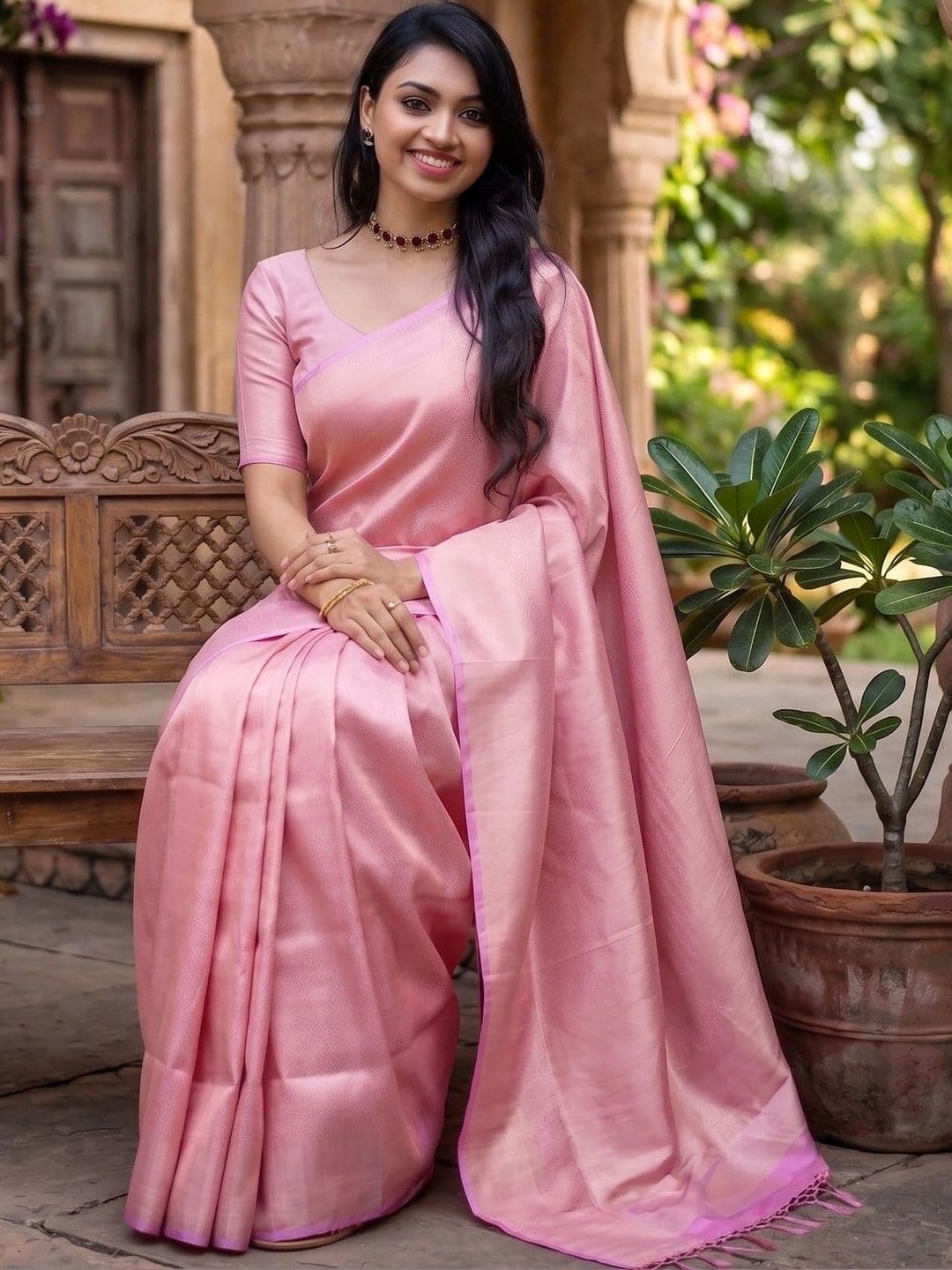 you shop we ship Woven Design Zari Art Silk Banarasi Saree thumbnail 2