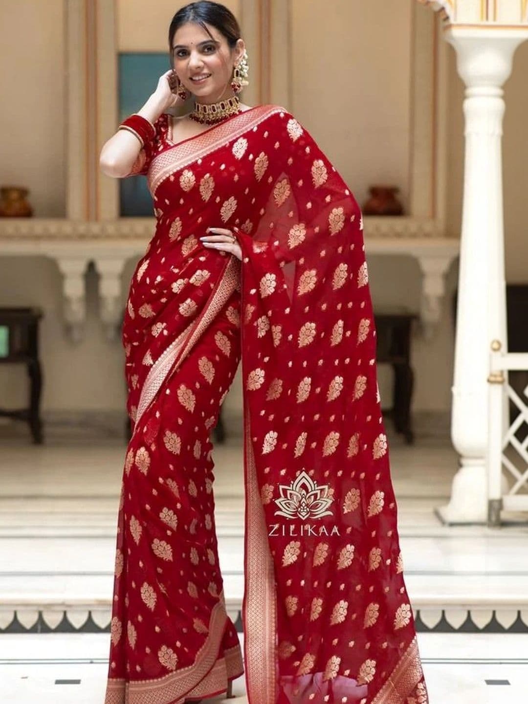 revika Woven Design Zari Art Silk Designer Kanjeevaram Saree thumbnail 7