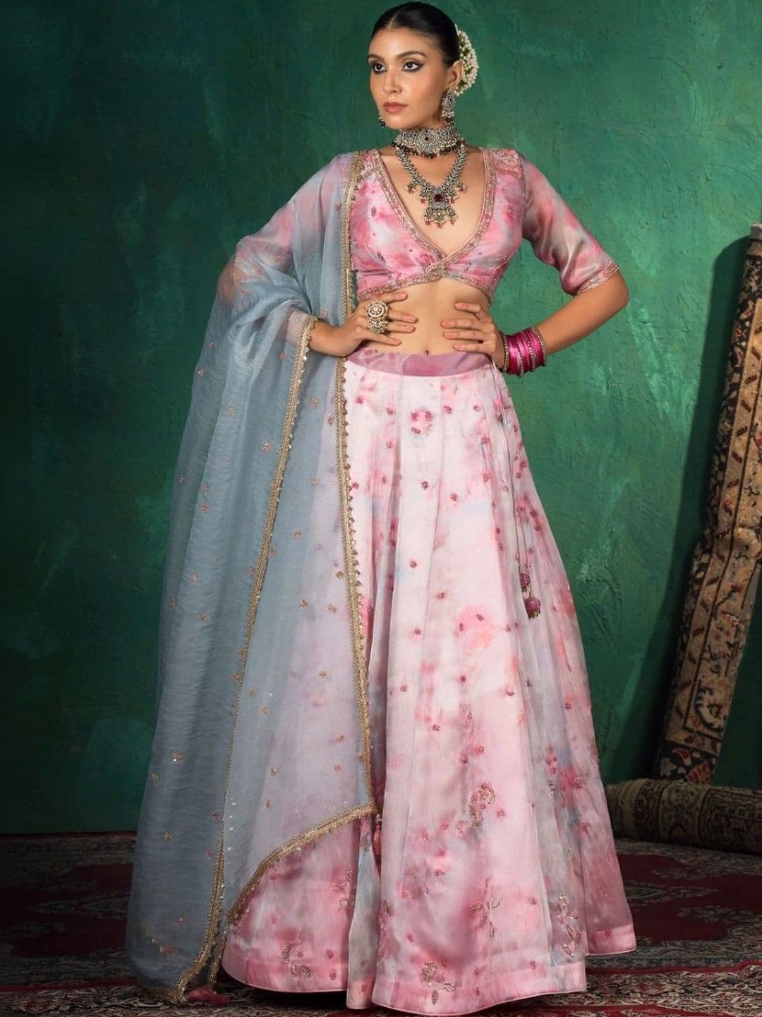 JIVANIS Embellished Thread Work Ready to Wear Lehenga & Blouse With Dupatta thumbnail 5