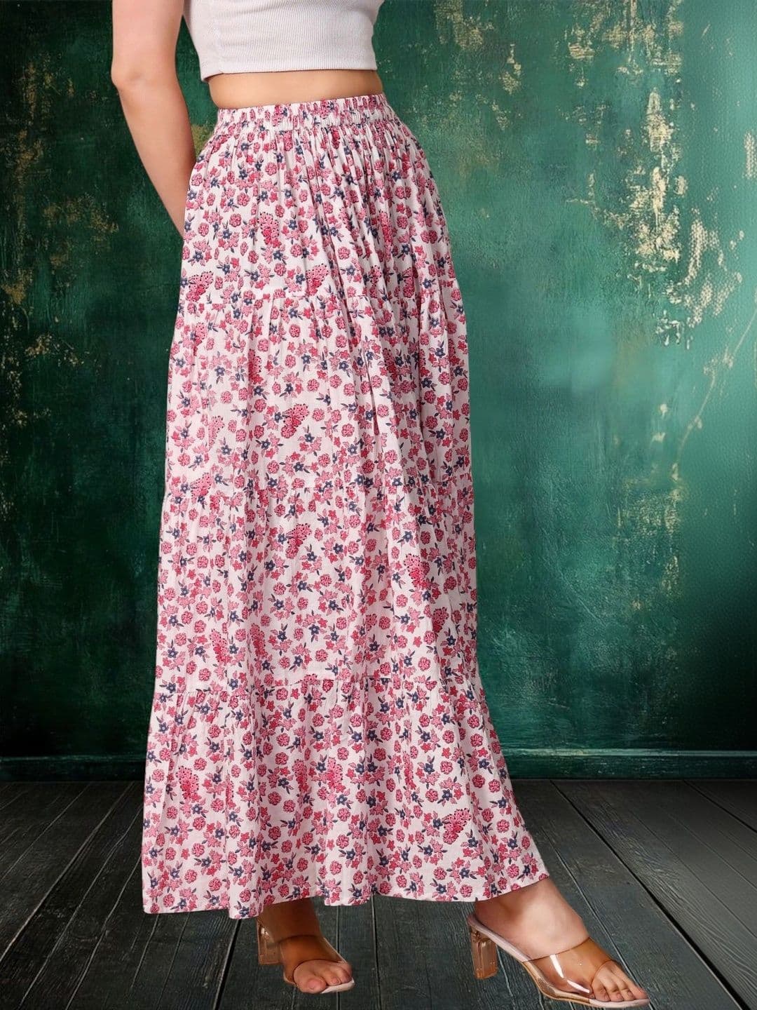 House of Sakhhi Women Pure Cotton Blend Floral Maxi Flared Skirt thumbnail 6