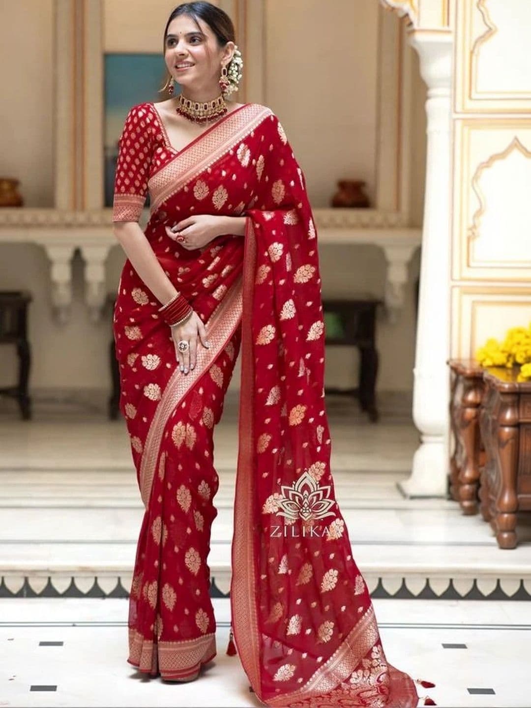 revika Woven Design Zari Art Silk Designer Kanjeevaram Saree thumbnail 6