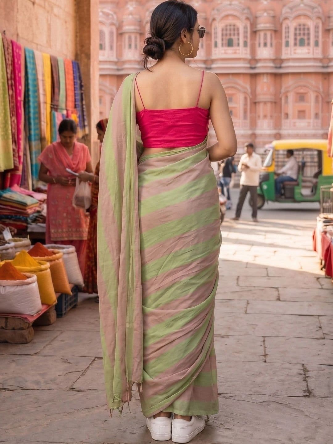 AdoreeStitch Striped Zari Linen Blend Saree thumbnail 6