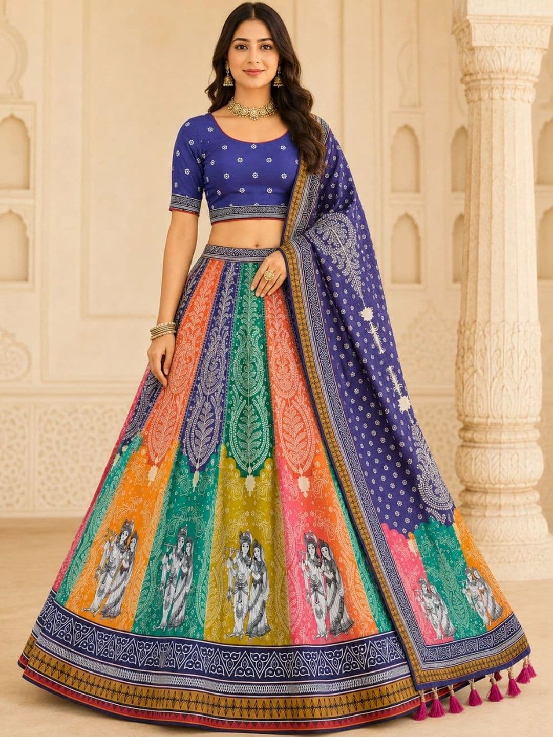 KAHIRAA WHOLETEX Printed Semi-Stitched Lehenga & Unstitched Blouse With Dupatta - view 1