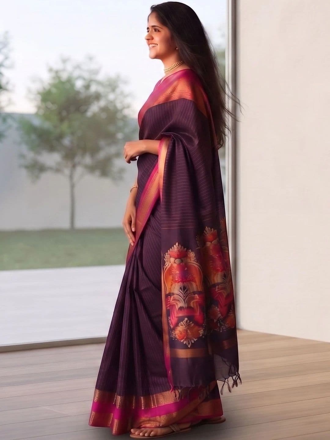 Bhagirath Fashion Striped Zari Art Silk Banarasi Saree thumbnail 2
