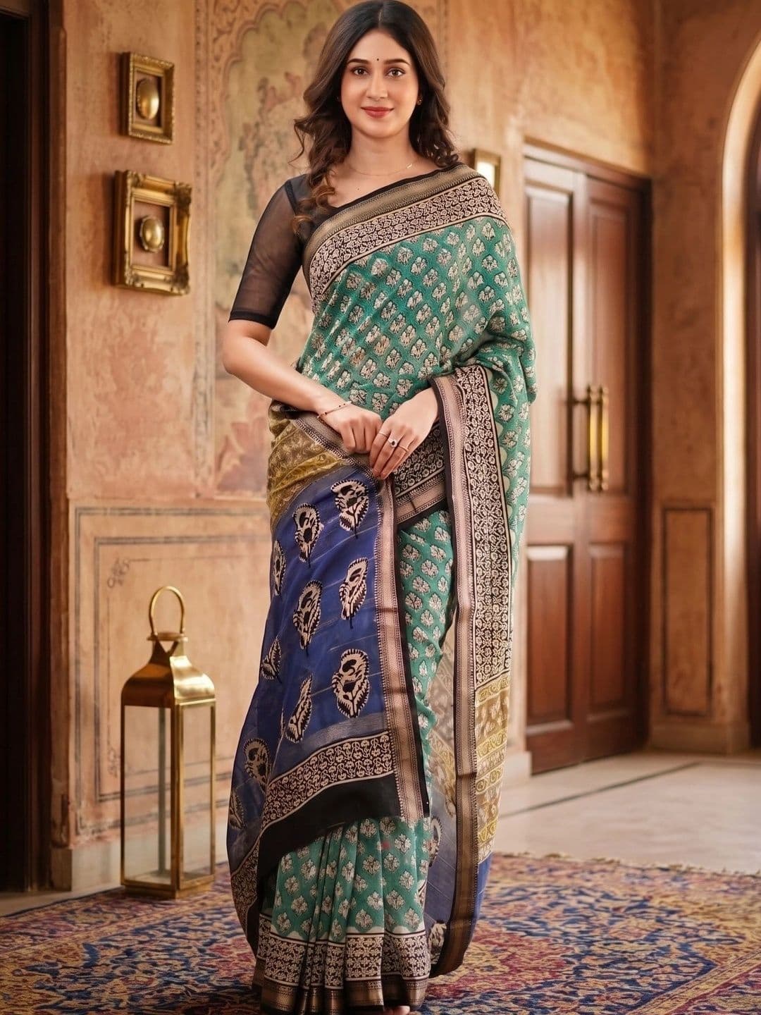 you shop we ship Woven Design Zari Linen Blend Saree - view 1