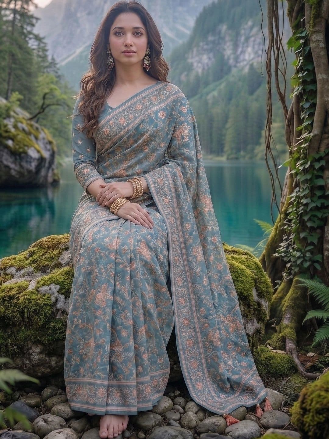 AdoreeStitch Floral Zari Linen Blend Saree thumbnail 3